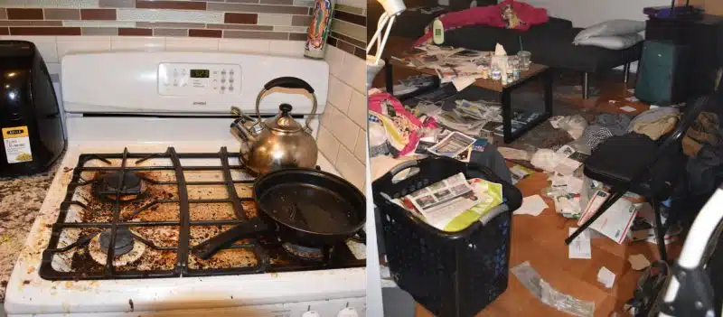 The living room and kitchen allegedly cleaned by my father’s “roommate.”